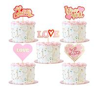 Blumomon 10Pcs Valentine's Day Cake Toppers Love Heart I Love You Cupcake Picks Valentine's Day Theme Wedding Baby Shower Birthday Party Cake Decorations Supplies