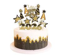 Blumomon 16Pcs Happy New Year Cupcake Toppers Midnight Star Cupcake Picks 2026 Celebration Party Decorations New Years Eve Holiday Decor Glitter Party Accessories