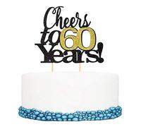 Blumomon 1Pc Cheers to 60 Years Happy Birthday Cake Topper 60th Anniversary Birthday Party Decor Supplies Celebrating Party Decorations