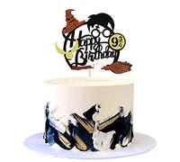 Blumomon 1Pc Glitter Black Magical Wizard Inspired Cake Topper Happy Birthday Cake Topper Pick for Magic Theme Party Supplies