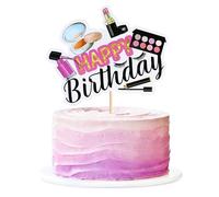 Blumomon 1Pcs Glitter Makeup Cake Topper Cosmetics Cake Decoration Picks Eyelash Perfume Lipstick Cake Decoration Picks Happy Birthday Cake Decoration for Girls Birthday Bachelorette Party Supplies