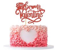 Blumomon 1Pcs Glitter Red Happy Valentine's Day Cake Topper Valentine Cake Topper Valentine's Day Cake Decoration Picks for Wedding Love Valentine Party Cake Decoration Party Supplies