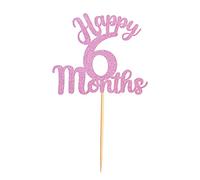Blumomon 1Pcs Pink Glitter 6 Months Cake Topper Baby 1/2 Birthday Cake Decoration for 100 Days Baby Shower Party Decorations