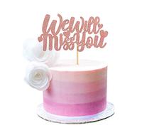 Blumomon 1Pcs Rose Gold Glitter We Will Miss You Cake Topper for Job Change Retirement Graduation Party Cake Decorations