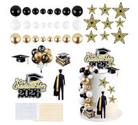 Blumomon 1Set Gold Black 2026 Graduation Balls Cake Decors Recent Graduate Hat Star Balloon Cake Toppers for Male Graduate Student Graduation Party Decorations Supplies
