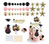 Blumomon 1Set Gold Pink 2026 Graduation Balls Cake Decors Recent Graduate Hat Star Balloon Cake Toppers for Female Graduate Girl Students Graduation Party Decorations Supplies