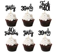 Blumomon 24 Pack Happy 40th Birthday Cupcake Toppers Black Glitter 40 Years Loved Cupcake Picks 40th Man Birthday Cupcake Topper For 40th Birthday Anniversary Party Cake Decorations Supplies