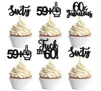 Blumomon 24 Pack Happy 60th Birthday Cupcake Toppers Black Glitter 60 Years Loved Cupcake Picks 60th Man Birthday Cupcake Topper For 60th Birthday Anniversary Party Cake Decorations Supplies