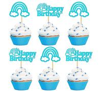 Blumomon 24 Pack Rainbow Cupcake Toppers Blue Rainbow Happy Birthday Theme Cake Decorations for Rainbow Birthday Party Decoration Supplies