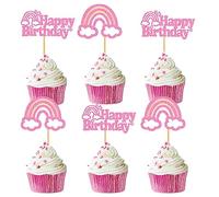 Blumomon 24 Pack Rainbow Cupcake Toppers Pink Rainbow Happy Birthday Theme Cake Decorations for Rainbow Birthday Party Decoration Supplies