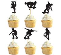 Blumomon 24 Pack Skateboard Cupcake Toppers Black Glitter Skateboarding Cupcake Picks Sport Skating Theme Bachelorette Birthday Party Cake Decorations Supplies