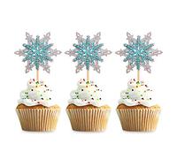 Blumomon 24 Pack Snowflake Cupcake Toppers Glitter Double Layer Winter Frozen Cake Toppers for Birthday Party Christmas Wedding Party Cake Decorations Party Supplies