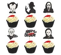Blumomon 24 Pcs Horror Movie Cupcake Toppers Glitter Horror Ghost Cupcake Picks Killer Birthday Cupcake Picks for Horror Movie Theme Birthday Halloween Party Cake Decorations Supplies