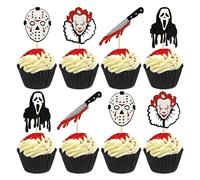 Blumomon 24 Pcs Horror Movie Cupcake Toppers Glitter Horror Ghost Cupcake Picks Killer Birthday Cupcake Picks for Horror Movie Theme Birthday Halloween Party Cake Decorations Supplies