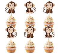 Blumomon 24 Pcs Monkey Happy Birthday Cupcake Toppers Forest Animal Cupcake Decoration Picks - Jungle Safari Cake Decorations for Monkey Theme Baby Shower Kids Boys Girls Birthday Party Supplies