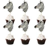 Blumomon 24 Pcs Zebra Happy Birthday Cupcake Toppers Forest Animal Cupcake Decoration Picks - Jungle Safari Cake Decorations for Zebra Theme Baby Shower Kids Boys Girls Birthday Party Supplies