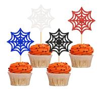 Blumomon 24 Pieces Halloween Cupcake Top Spider Web Cupcake Decoration Happy Halloween Requirements Birthday Party Wishes Accessories