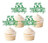 Blumomon 24Pcs 55th Anniversary Cupcake Toppers Emerald 55th Weddding Anniversary Cake Decoration for 55 Emerald Wedding Celebration Party Supplies