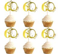 Blumomon 24Pcs 60th Happy Birthday Cupcake Toppers Happy 60 Cupcake Topper Cheers to 60 Cake Decoration 60th Birthday Party Decoration 60th Anniversary Cake Decoration(Gold)