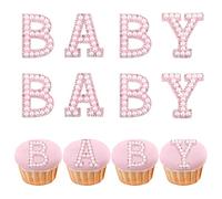 Blumomon 24Pcs Babyshower Cupcake Toppers with Pearl Diamond DIY Pink Baby Girl Cupcake Picks Decorations for Baby Shower Boy Birthday Theme Party Supplies