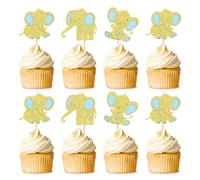 Blumomon 24Pcs Blue Elephant Cupcake Toppers Glitter Elephant Theme Cake Toppers Boy Cake Decorations for Gender Reveal Baby Shower Birthday Party Decoration Supplies