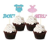 Blumomon 24Pcs Boy or Girl Cupcake Toppers Glitter Onesie Jumpsuit Cupcake Picks Baby Shower Cake Toppers Kids Birthday Gender Reveal Party Cake Decorations Supplies