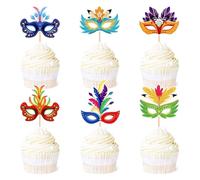 Blumomon 24pcs Carnival Mask Cake Topper Selection Single Party Carnival Party Baby Shower Birthday Party Accessories Makeup Ball Cake Decoration