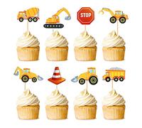Blumomon 24Pcs Construction Cupcake Toppers Dump Truck Excavator Tractor Party Cake Toppers for Kids Birthday Baby Shower Party Decorations Supplies