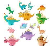 Blumomon 24Pcs Dinosaur Cupcake Wrappers and 24Pcs Dinosaur Cupcake Toppers DIY Dinosaur Cake Decorations for Jurassic World Theme Kids Babyshower Birthday Party Decorations