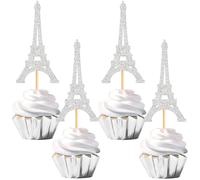 Blumomon 24pcs Eiffel Tower Cake Decoration Silver The Parisian Tower Cake Decoration Engagement Party Shower Baby Birthday Wedding Party Cake Decoration