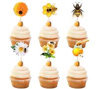 Blumomon 24Pcs Glitter Bumble Bee Cupcake Toppers，Bees Cake Toppers for Bee Theme Birthday Baby Shower Party Kids Cake Decoration Supplies