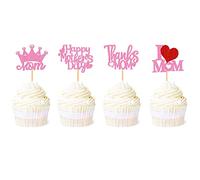 Blumomon 24Pcs Glitter Happy Mothers Day Cupcake Toppers Best Mom Cake Decoration Mother Cake Toppers for Mother's Day Party Cake Decorations