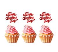 Blumomon 24Pcs Glitter Happy Mothers Day Cupcake Toppers Best Mom Cake Decoration Mother Cake Toppers for Mother's Day Party Cake Decorations