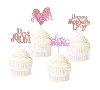 Blumomon 24Pcs Glitter Happy Mothers Day Cupcake Toppers Best Mom Cake Decoration Mother Cake Toppers for Mother's Day Party Cake Decorations