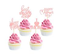 Blumomon 24Pcs Happy Mothers Day Cupcake Toppers Pink Glitter Mum's Day Love Mum Cake Toppers Rose Best Mom Cupcake Picks for Mother's Day Party Decorations