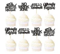 Blumomon 24Pcs Happy Retirement Cupcake Toppers Glitter Retired Cupcake Decorations Picks Retirement Theme Birthday Party Cake Decorations Supplies Black