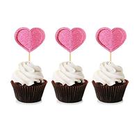 Blumomon 24Pcs Love Heart Cupcake Toppers Pink Glitter Double Layers 3D Love Cupcake Picks Valentine's Day Cake Topper Decorations for Wedding Baby Shower Birthday Party Cake Decorations Supplies