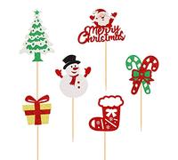 Blumomon 24Pcs Merry Christmas Cupcake Toppers Xmas Snowman Christmas Tree Truck Winter Holiday New Year Ceremony Cupcake Picks Christmas Party Cake Decorations
