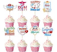 Blumomon 24Pcs Nurse's Day Cupcake Toppers Nursing School Graduation Cupcake Picks Medical Rn Nurse Grad Themed Birthday Party Cake Decorations Supplies