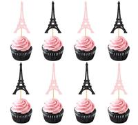 Blumomon 24Pcs Paris Party Cupcake Toppers Pink Black Paris Eiffel Tower Theme Cake Decoration Picks Romantic Eiffel Tower for Girls Birthday Romantic themes Party Decor Supplies