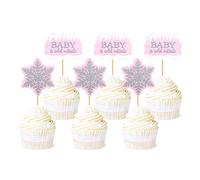 Blumomon 24Pcs Snowflake Baby it's Cold Outside Cupcake Toppers Glitter Pink Silver Baby it's Cold Outside Cupcake Picks for Winter Baby Girl Wonderland Xmas Party Cake Decor Supplies
