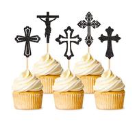 Blumomon 25 Pcs Good Friday Cupcake Toppers Black Glitter Christian Cross Cupcake Decorations Picks Cross Cake Decorations Religion Theme Birthday Party Supplies