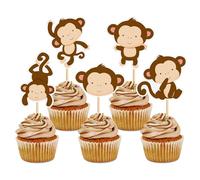 Blumomon 25 Pcs Monkey Happy Birthday Cupcake Toppers Forest Animal Cupcake Decoration Picks - Jungle Safari Cake Decorations for Monkey Theme Baby Shower Kids Boys Girls Birthday Party Supplies