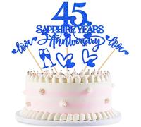 Blumomon 25Pcs 45th Anniversary Cake Toppers Sapphire 45th Weddding Anniversary Heart Cake Decoration for 45 Sapphire Wedding Celebration Party Supplies