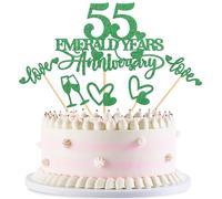 Blumomon 25Pcs 55th Anniversary Cake Toppers Emerald 55th Weddding Anniversary Heart Cake Decoration for 55 Emerald Wedding Celebration Party Supplies
