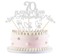 Blumomon 25Pcs 70th Anniversary Cake Toppers Platinum 70th Weddding Anniversary Heart Cake Decoration for 70 Platinum Wedding Celebration Party Supplies