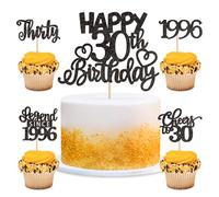 Blumomon 25PCS Black 30th Birthday Cake Toppers Glitter Thirty Happy 30th Straight Outta 1996 Cupcake Picks for Cheers to 30 Years 30th Birthday Wedding Anniversary Party Decoration Supplies