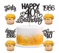 Blumomon 25PCS Black 40th Birthday Cake Toppers Glitter Forty Happy 40th Straight Outta 1986 Cupcake Picks for Cheers to 40 Years 40th Birthday Wedding Anniversary Party Decorations Supplies