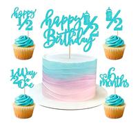 Blumomon 25pcs Blue Happy1/2 Birthday Cake Topper Half Way to One Cupcake Decorations 6 Months Cake Decorations for New Born Baby Boy Birthday Supplies
