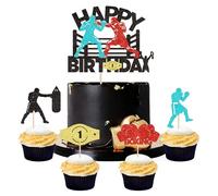 Blumomon 25Pcs Boxing Happy Birthday Cake Toppers Multicolor Glitter Boxer Figures Picks for Men Boxers Champions Birthday Party Cake Decorations Boxing Club Party Cupcake Decors